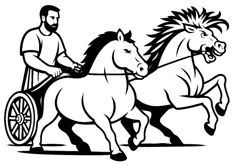 Charioteer guiding two horses